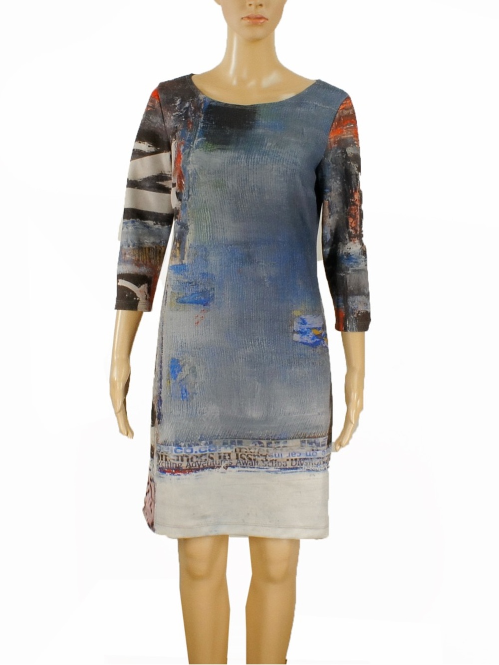 Le Galeriste Montreal Blue Quarter Sleeve Wearable Abstract Art Graphic Dress